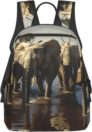 Backpack for Women Men Casual Travel Daypacks Evening in Vancouver Rucksuck for Work Cute Laptop Backpack, Elephants Drinking Water, One Size