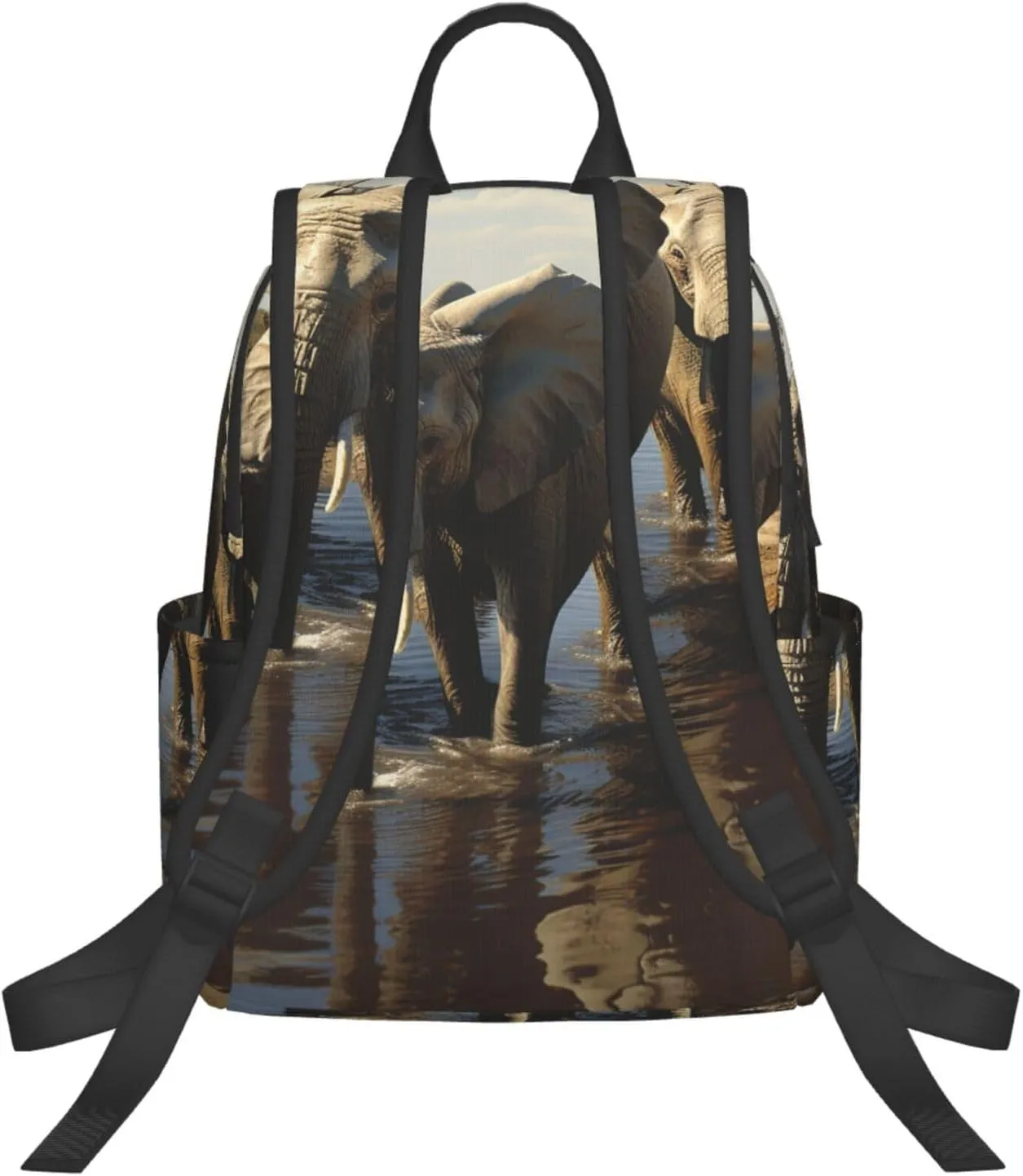Backpack for Women Men Casual Travel Daypacks Evening in Vancouver Rucksuck for Work Cute Laptop Backpack, Elephants Drinking Water, One Size