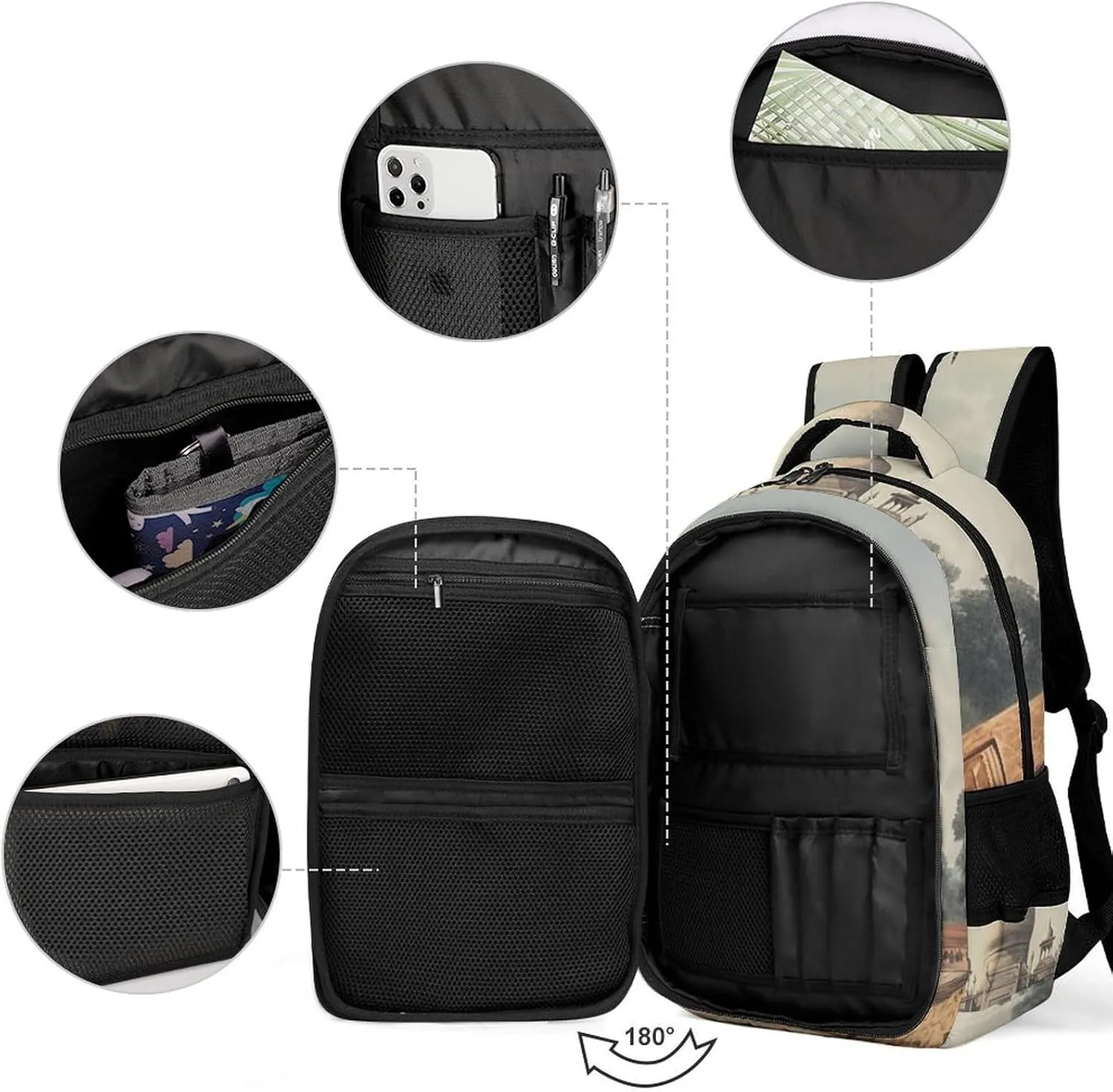 Backpack for Women Men Daypack Historical Site Painting Laptop Backpack Computer Bag Casual Nurse Bag Laptop Bag