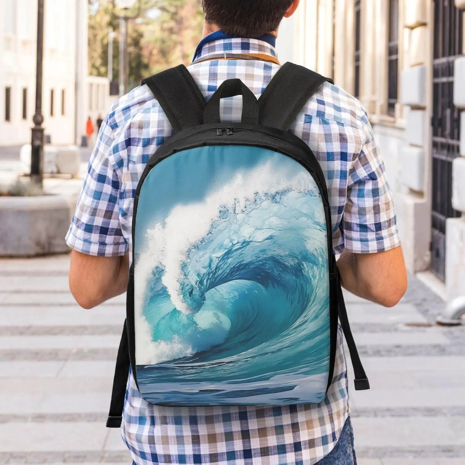 Backpack for Women Men Lightweight Casual Travel Daypack Ocean Wave Laptop Backpack Cute Work Bag