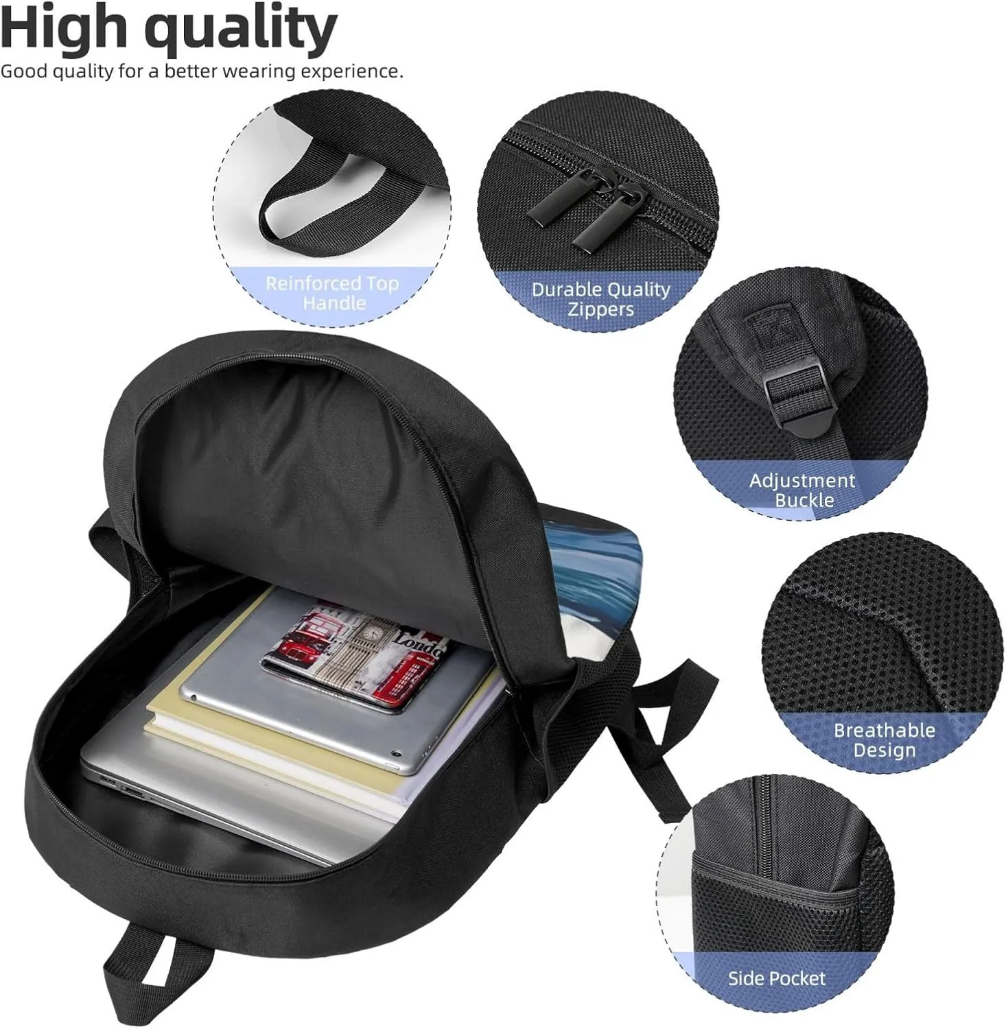 Backpack for Women Men Lightweight Casual Travel Daypack Ocean Wave Laptop Backpack Cute Work Bag