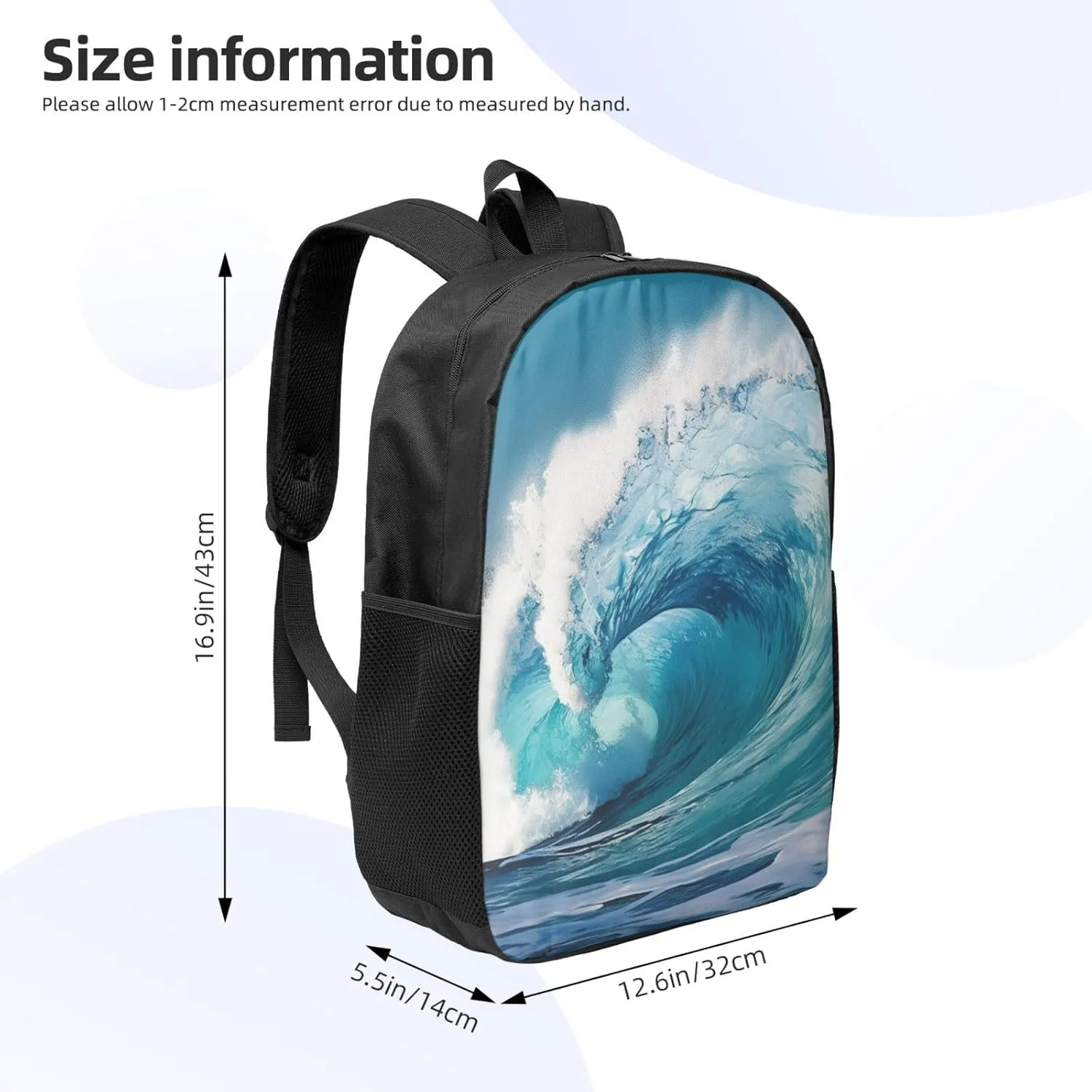 Backpack for Women Men Lightweight Casual Travel Daypack Ocean Wave Laptop Backpack Cute Work Bag