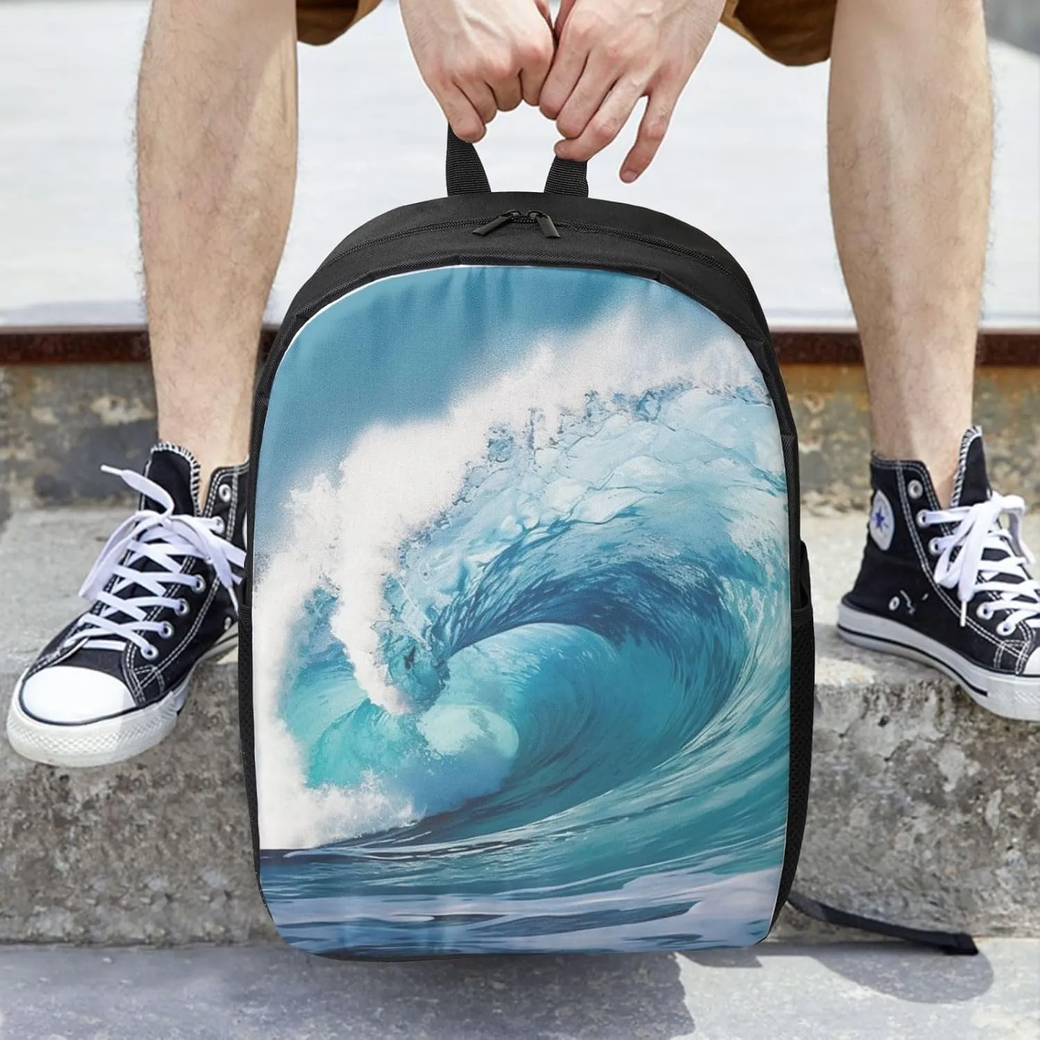 Backpack for Women Men Lightweight Casual Travel Daypack Ocean Wave Laptop Backpack Cute Work Bag