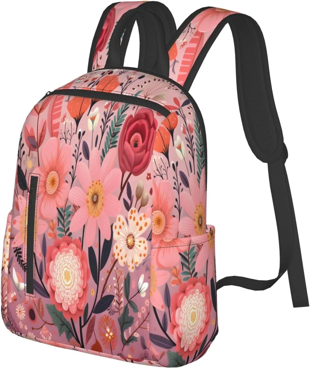 Backpack For Women Men Spring Wild Flowers Pink Bookbag Lightweight Travel Casual Daypack Water Resistant Outdoor Hiking Sport Rucksack