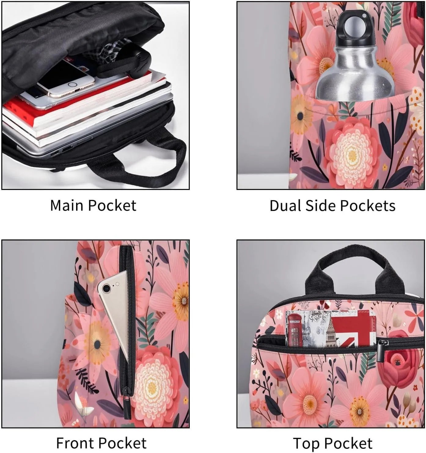 Backpack For Women Men Spring Wild Flowers Pink Bookbag Lightweight Travel Casual Daypack Water Resistant Outdoor Hiking Sport Rucksack