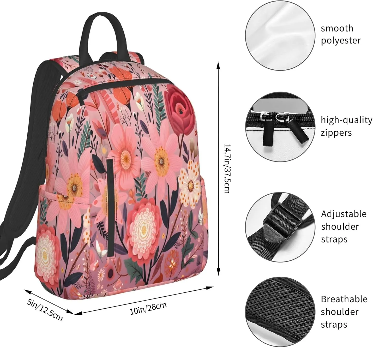 Backpack For Women Men Spring Wild Flowers Pink Bookbag Lightweight Travel Casual Daypack Water Resistant Outdoor Hiking Sport Rucksack