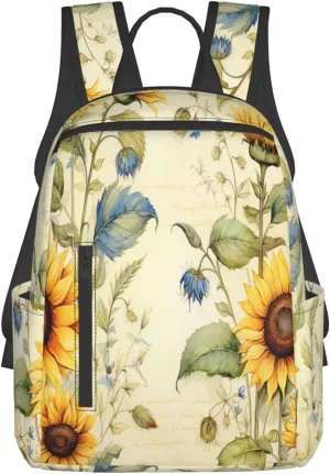 Backpack For Women Men Vantage Sunflower Old Newspaper Bookbag Lightweight Travel Casual Daypack Water Resistant Outdoor Hiking Sport Rucksack