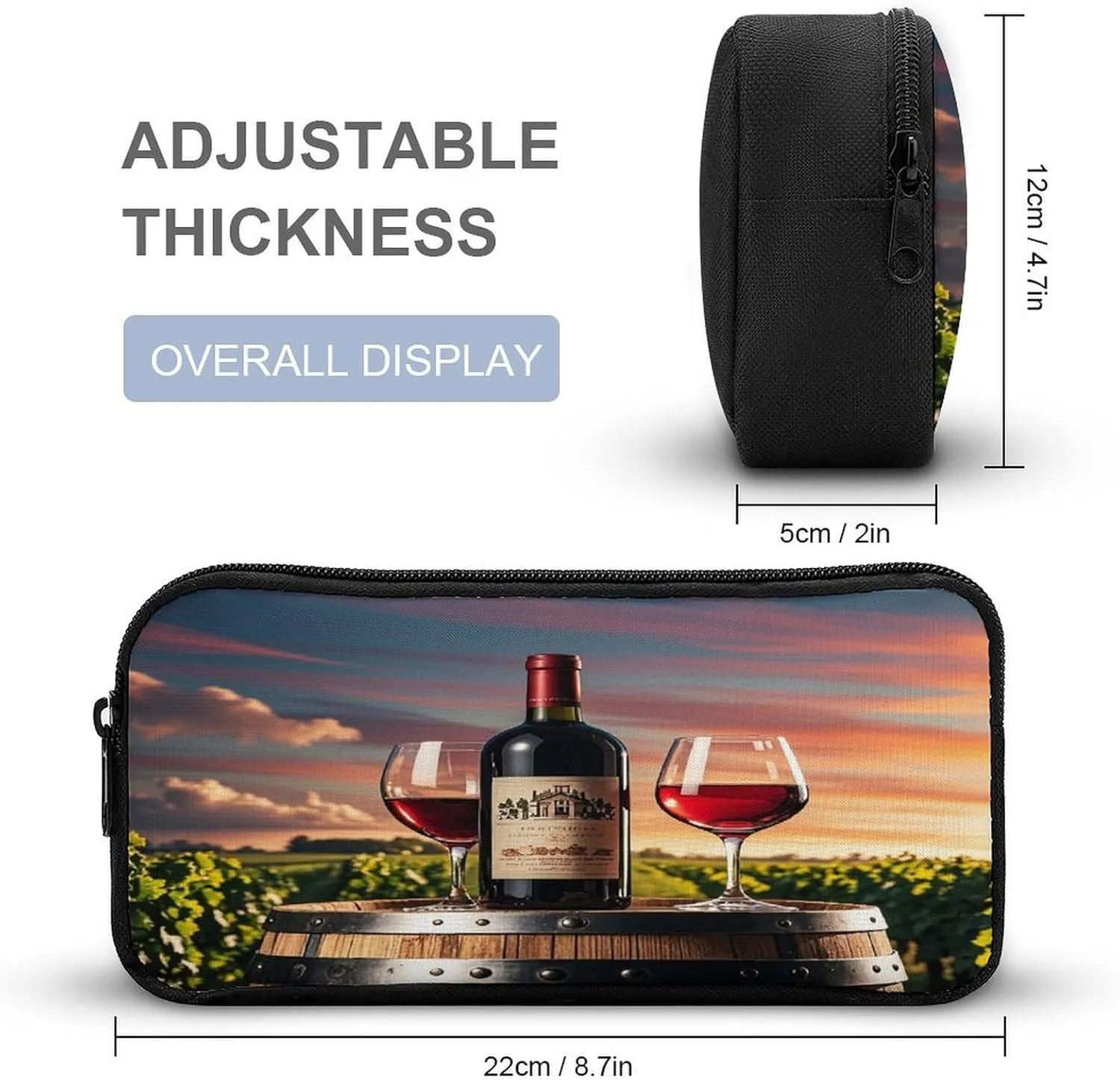 Backpack Lunch Bag Pencil Pouch Set, Wine Bottle And Glasses Print Lightweight & Durable 3-Piece Combo Ideal for Work, And Travel