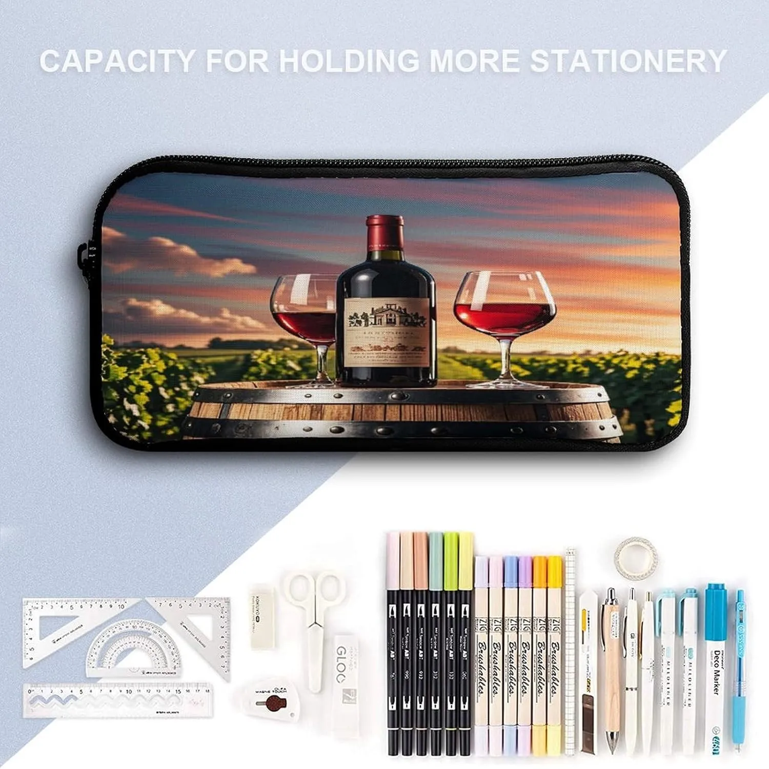 Backpack Lunch Bag Pencil Pouch Set, Wine Bottle And Glasses Print Lightweight & Durable 3-Piece Combo Ideal for Work, And Travel