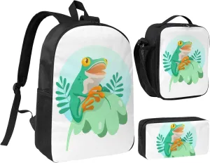 Backpack Lunch Box and Bag 3PCS Large Capacity Travel Backpack Suitable Work Outdoor Sport for Woman Man Green Frog