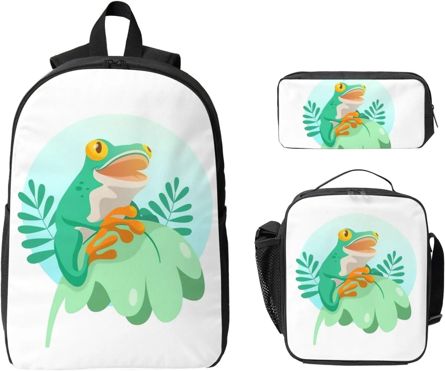 Backpack Lunch Box and Bag 3PCS Large Capacity Travel Backpack Suitable Work Outdoor Sport for Woman Man Green Frog