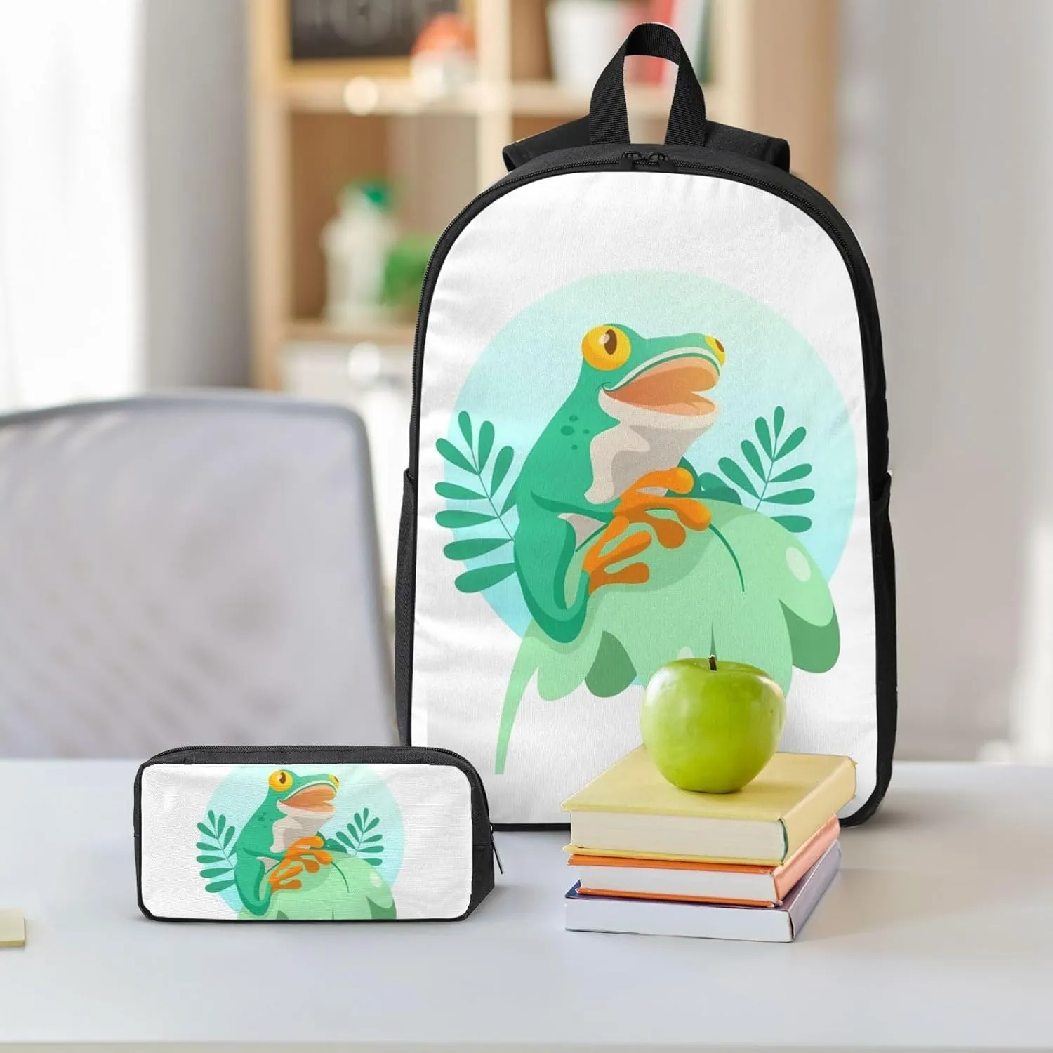 Backpack Lunch Box and Bag 3PCS Large Capacity Travel Backpack Suitable Work Outdoor Sport for Woman Man Green Frog