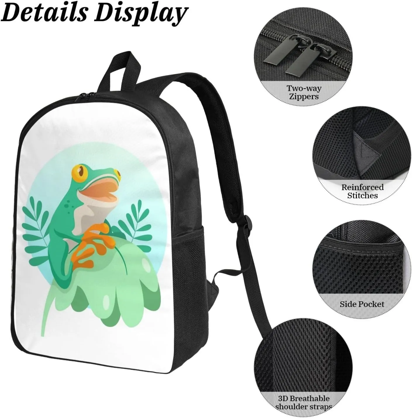 Backpack Lunch Box and Bag 3PCS Large Capacity Travel Backpack Suitable Work Outdoor Sport for Woman Man Green Frog