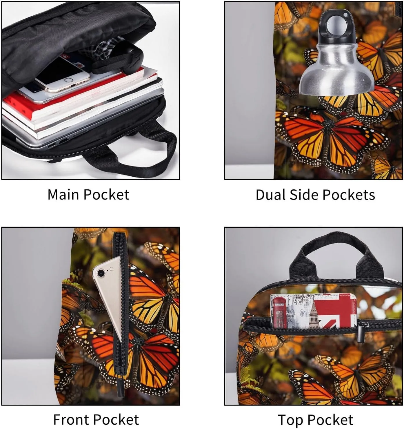 Backpack Monarch butterflies Travel Casual Laptop Backpack Adjustable Hiking Daypack for Men Women