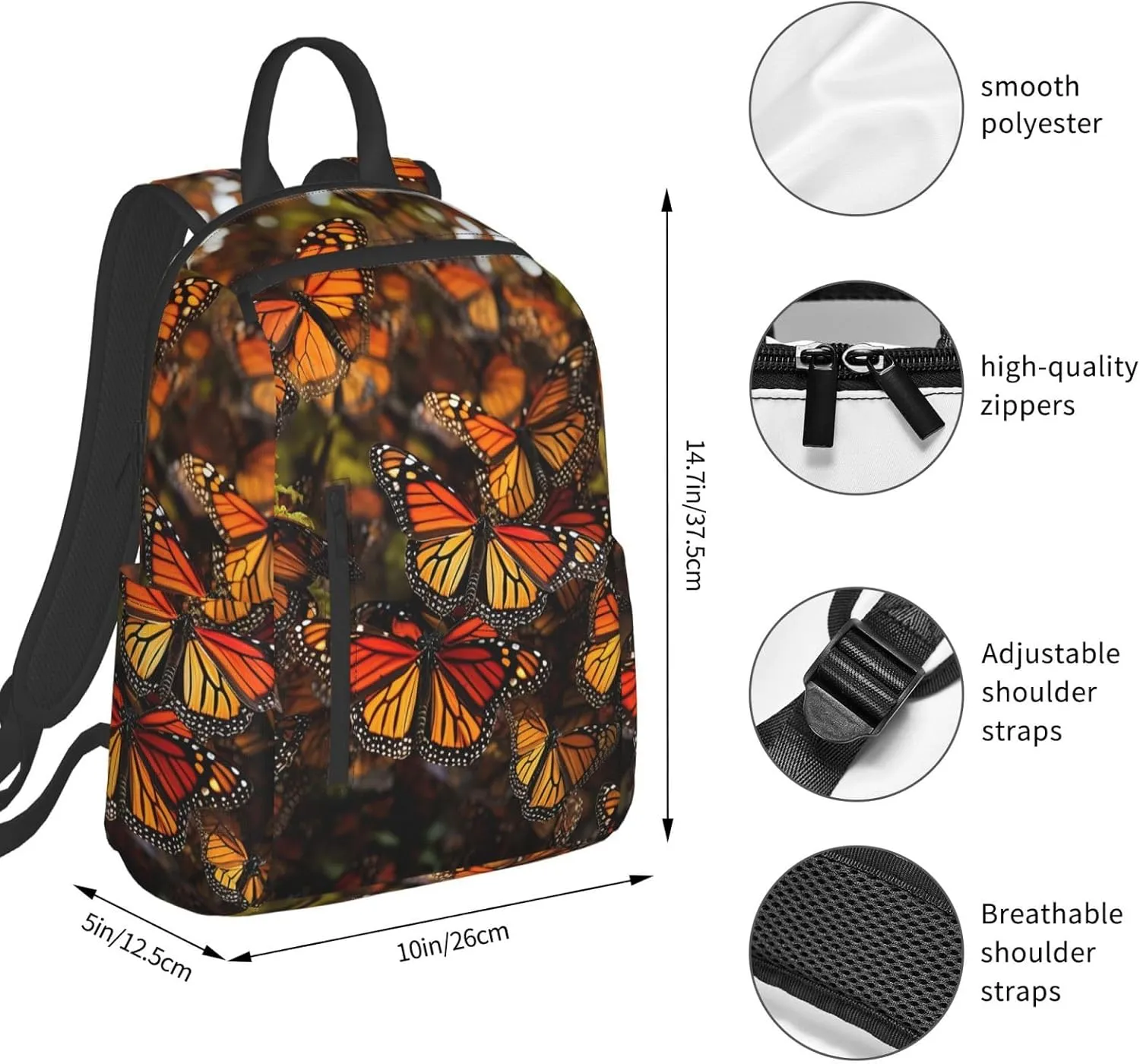 Backpack Monarch butterflies Travel Casual Laptop Backpack Adjustable Hiking Daypack for Men Women