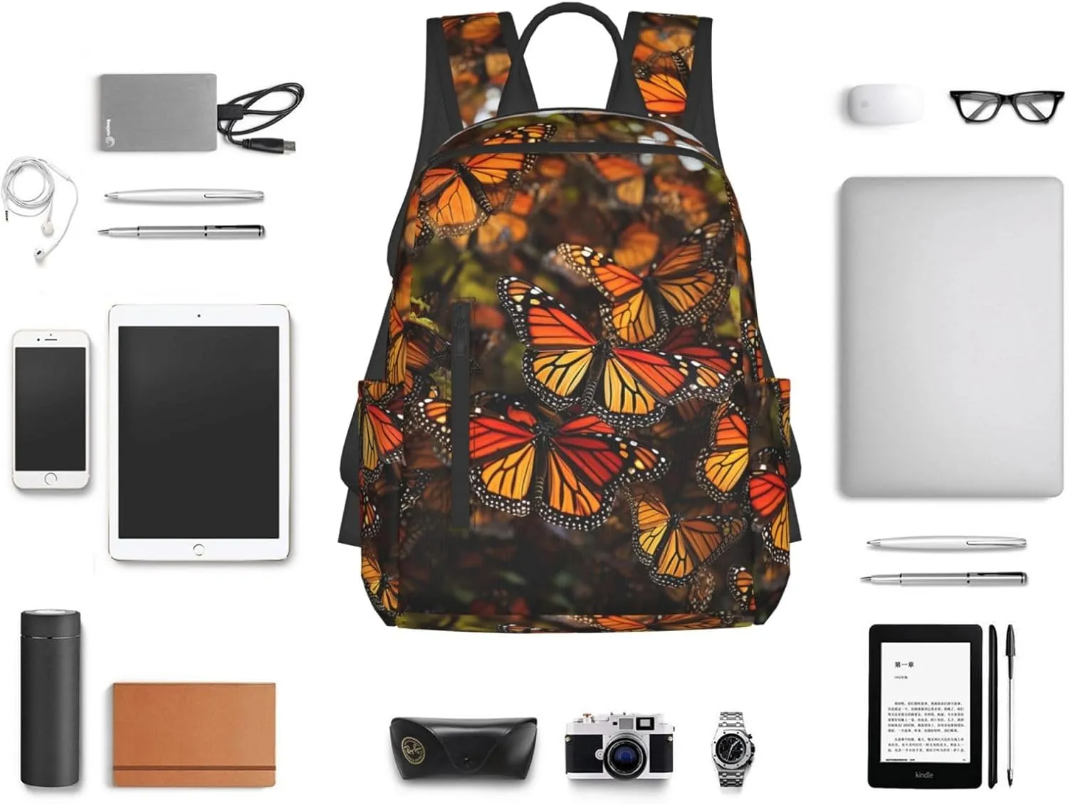 Backpack Monarch butterflies Travel Casual Laptop Backpack Adjustable Hiking Daypack for Men Women