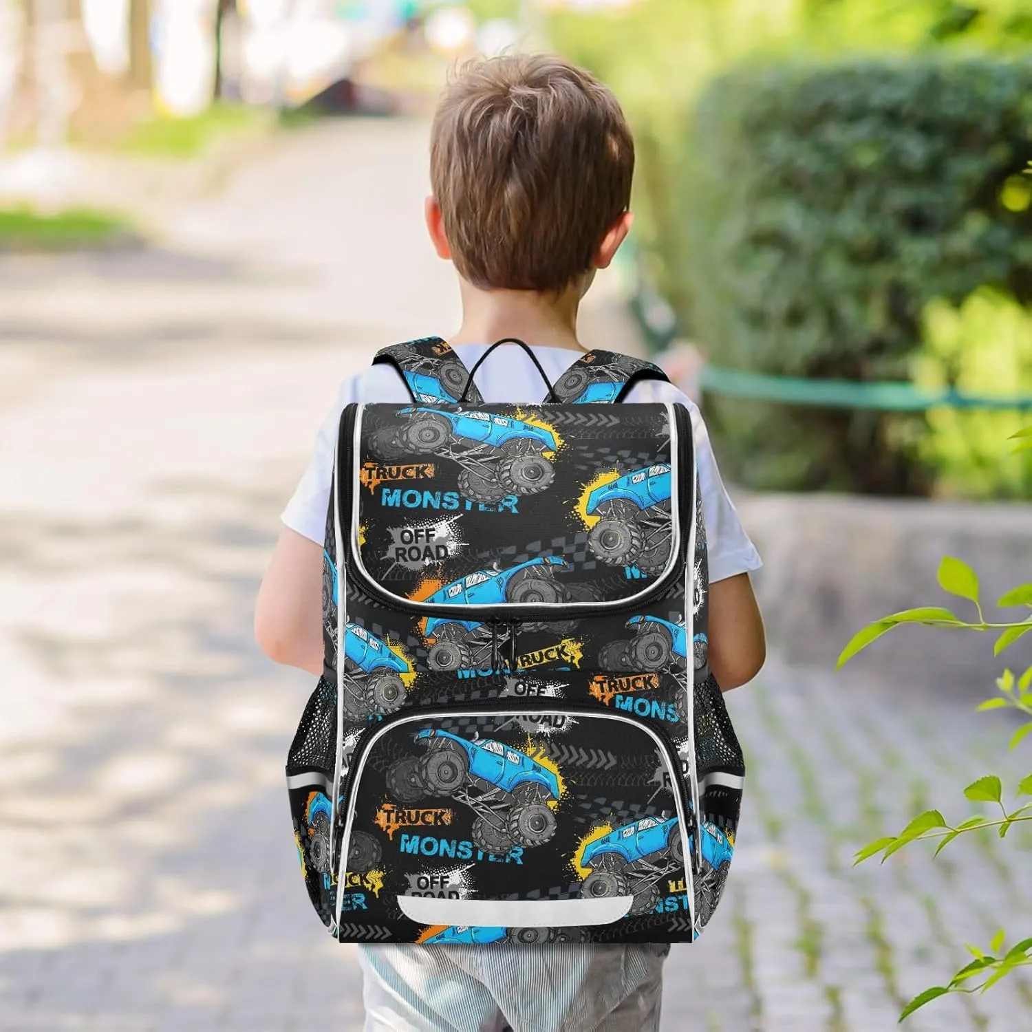 Backpack Monster Truck School Backpack Travel Hiking Large Capacity Causal Daypack Bookbag Laptop Schoolbag with Reflective Tape for Boys Girls Adults