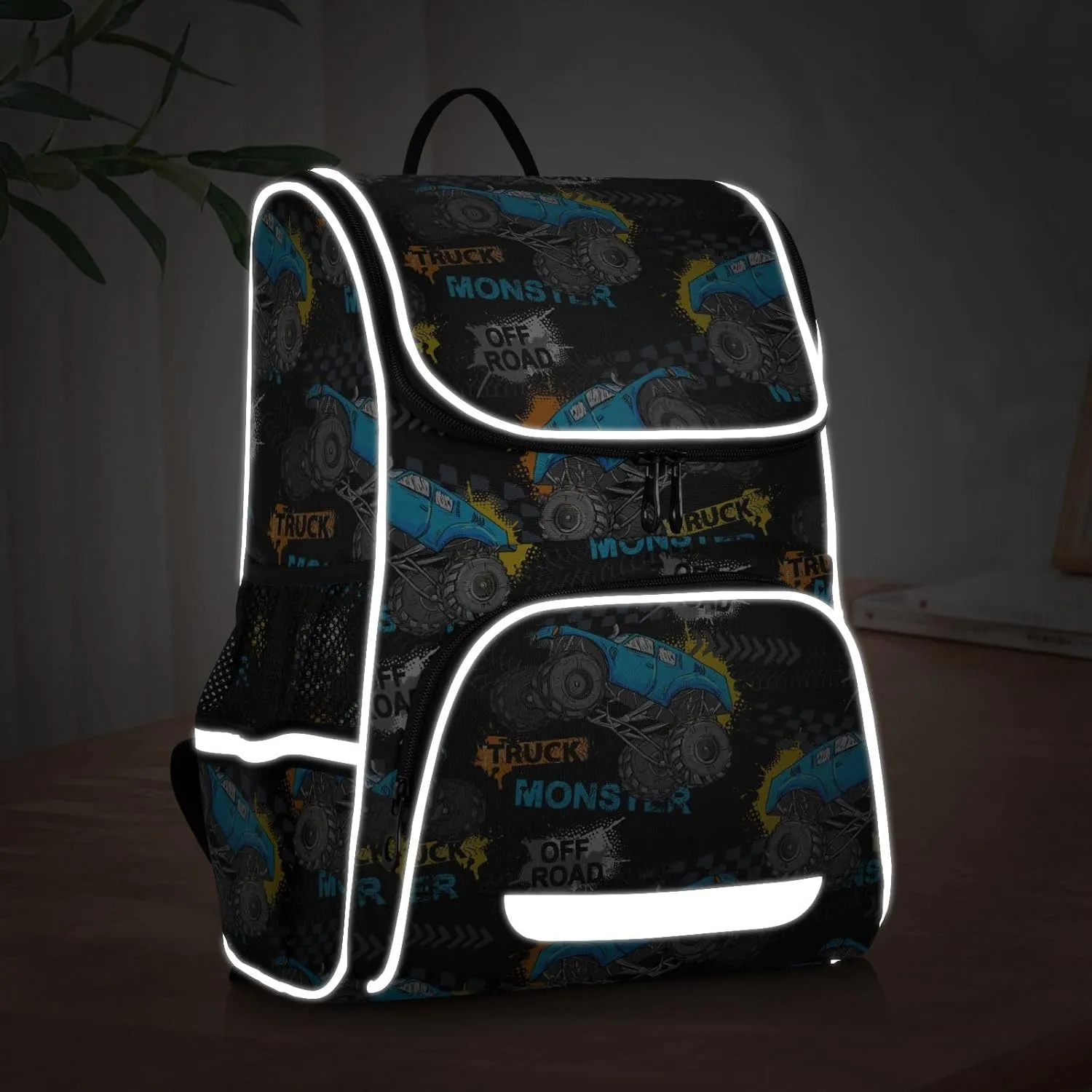 Backpack Monster Truck School Backpack Travel Hiking Large Capacity Causal Daypack Bookbag Laptop Schoolbag with Reflective Tape for Boys Girls Adults