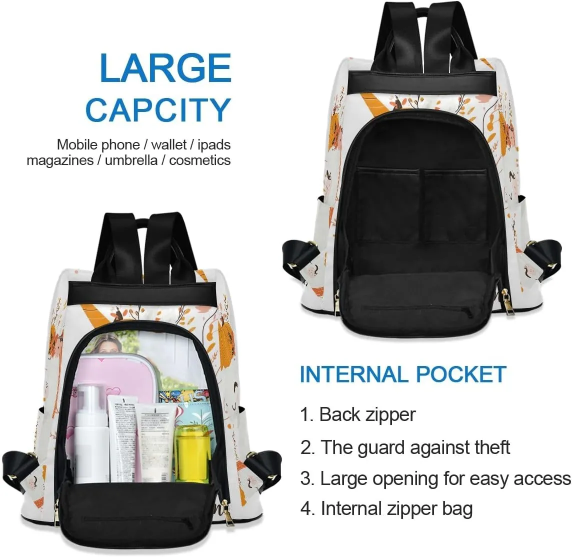 Backpack Purse for Women Cute Pumpkin Headed Unicorn Anti Theft Travel Bag Fashion Pompom Backpack for Hiking