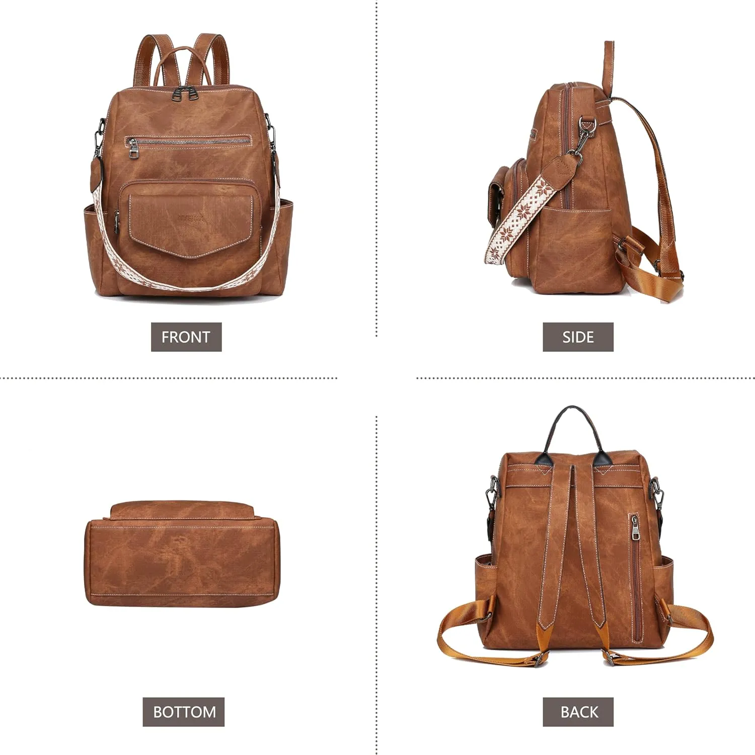 Backpack Purse for Women Leather Backpack Ladies Fashion Handbag Designer Shoulder Bag Small Travel Bag Brown