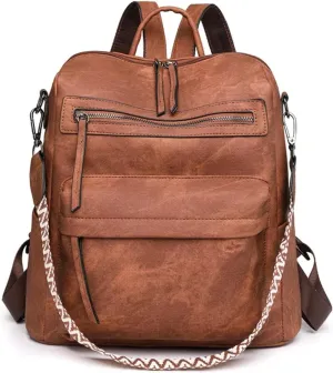Backpack Purse for Women, PU Leather Back pack Purse, Multiple Pockets Lightweight Waterproof with Adjustable Straps, Women Backpack for Daily Work Travel, Brown