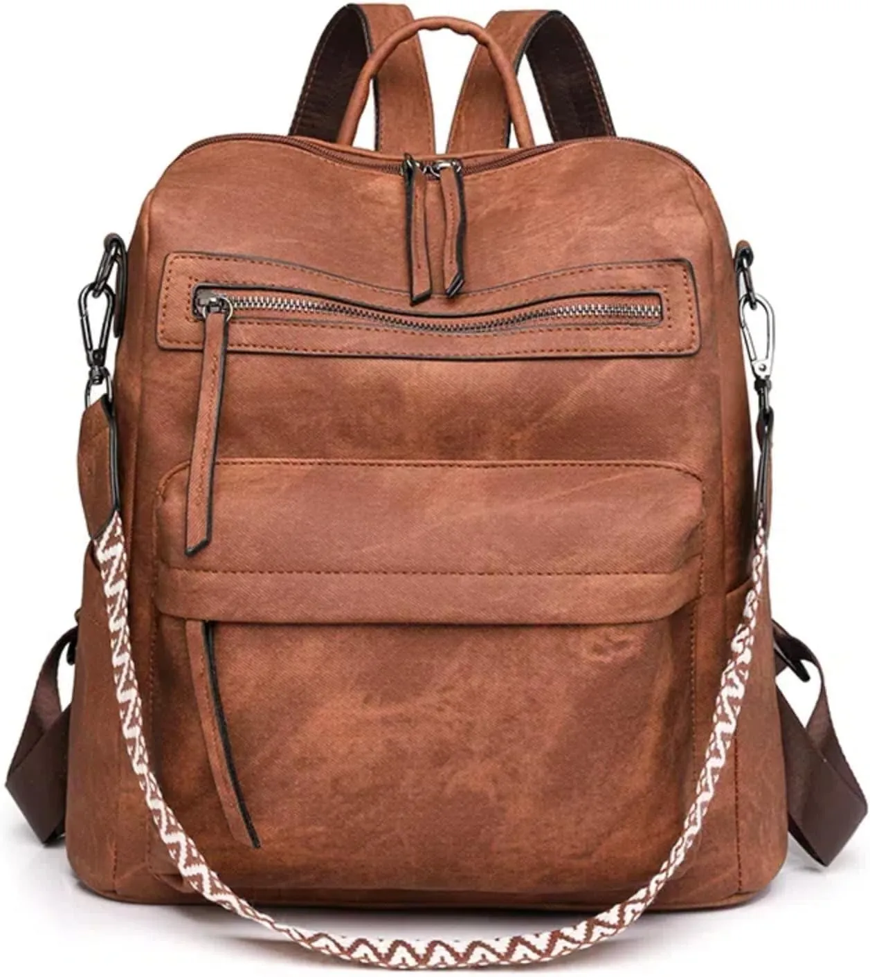 Backpack Purse for Women, PU Leather Back pack Purse, Multiple Pockets Lightweight Waterproof with Adjustable Straps, Women Backpack for Daily Work Travel, Brown
