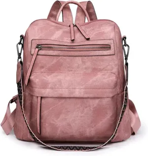 Backpack Purse for Women, PU Leather Backpack Purse, Multiple Pockets Anti Theft Back pack with Adjustable Straps, Women Back pack for Daily Work Travel, Pink