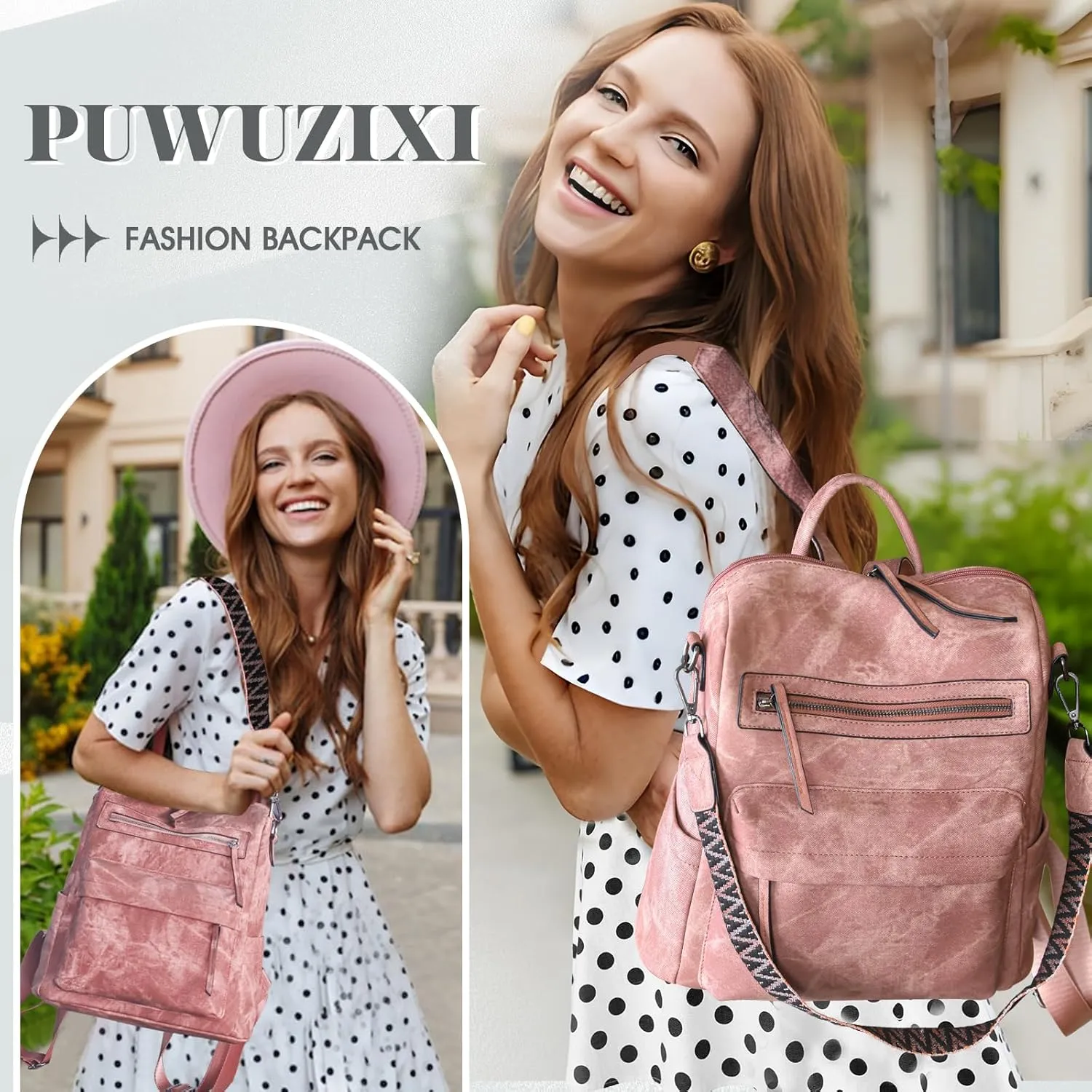 Backpack Purse for Women, PU Leather Backpack Purse, Multiple Pockets Anti Theft Back pack with Adjustable Straps, Women Back pack for Daily Work Travel, Pink