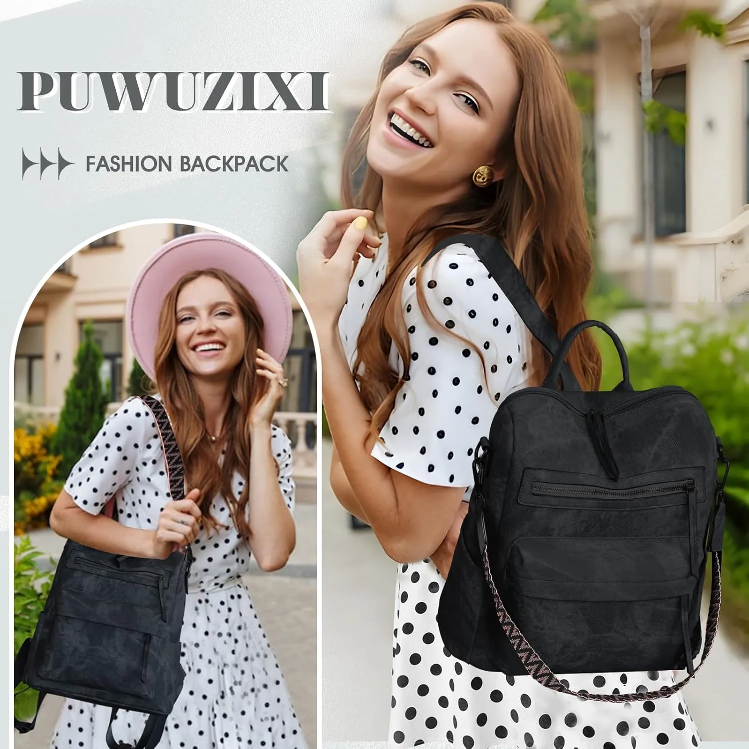 Backpack Purse for Women, PU Leather Backpack Purse, Multiple Pockets Anti Theft Back pack with Adjustable Straps, Women Shoulder Bag for Daily Work Travel, Black