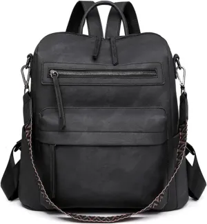 Backpack Purse for Women, PU Leather Backpack Purse, Multiple Pockets Anti Theft Back pack with Adjustable Straps, Women Shoulder Bag for Daily Work Travel, Black
