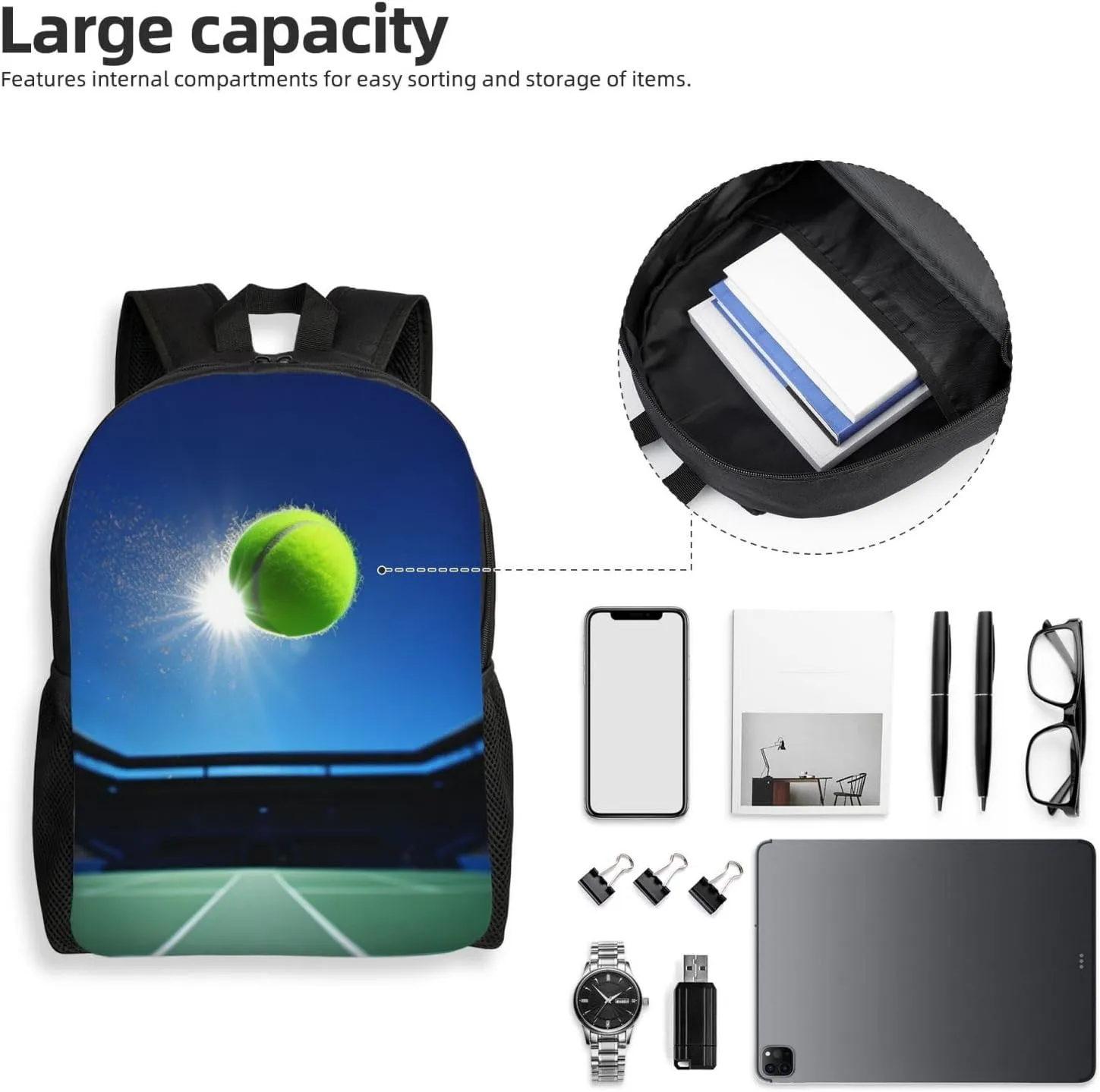 Backpack Travel Laptop Backpack For Men Women Lightweight Rucksack Tennis Ball In The Air Casual Daypack