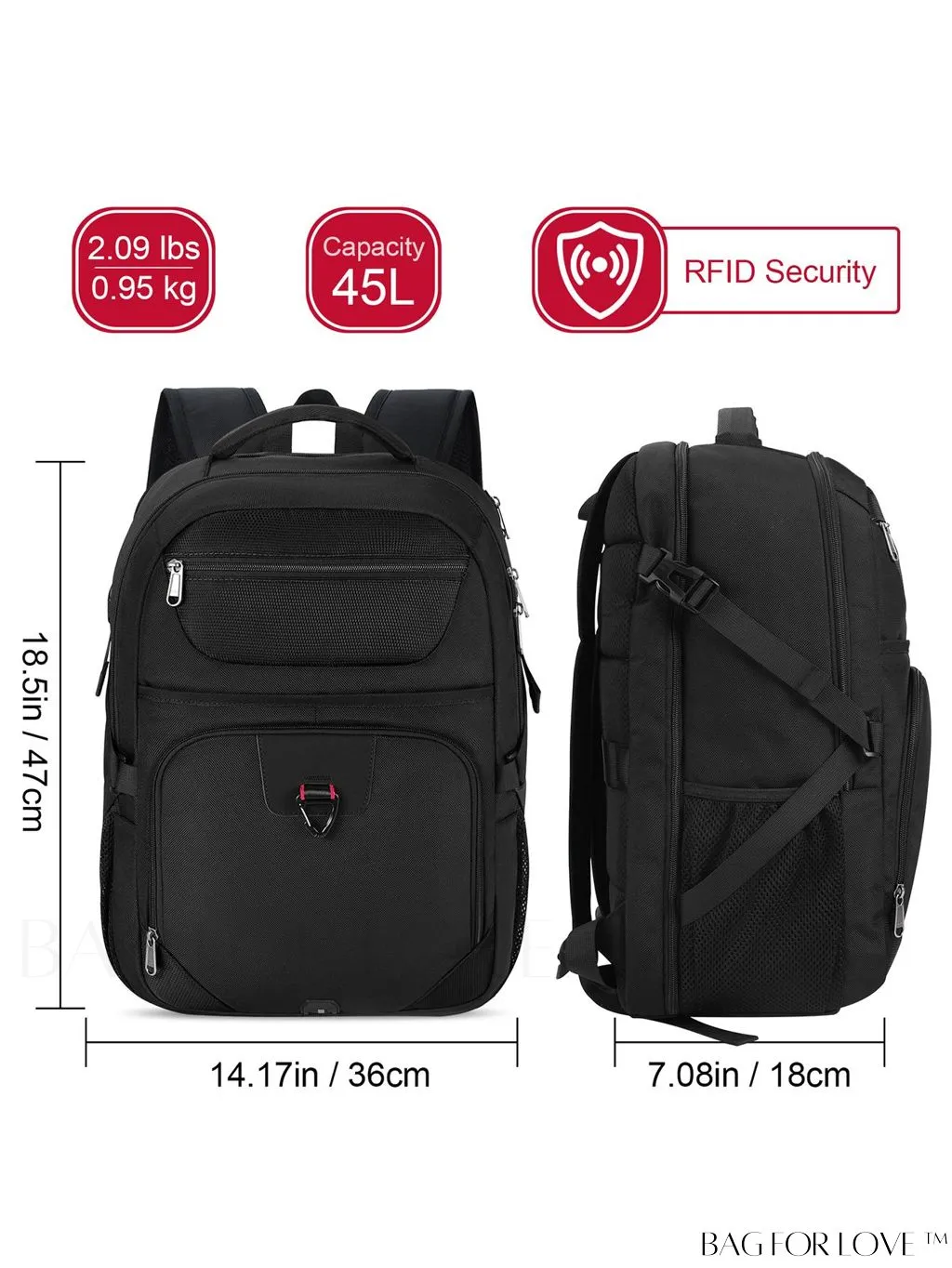 BagForLove - 17-inch TSA Friendly Laptop Backpack: Waterproof, USB Charging, RFID Blocking - Ideal for Travel & Business