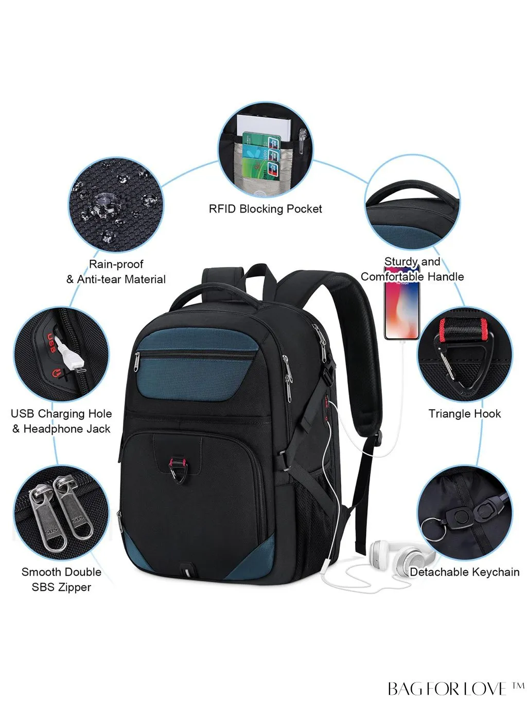 BagForLove - 17-inch TSA Friendly Laptop Backpack: Waterproof, USB Charging, RFID Blocking - Ideal for Travel & Business