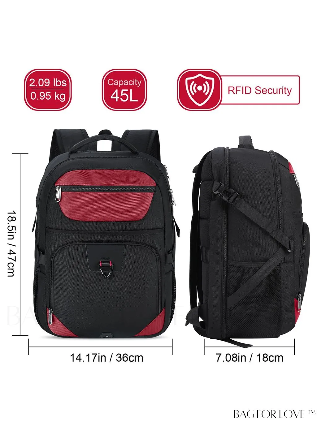 BagForLove - 17-inch TSA Friendly Laptop Backpack: Waterproof, USB Charging, RFID Blocking - Ideal for Travel & Business