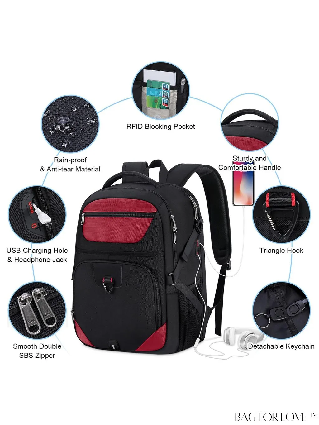 BagForLove - 17-inch TSA Friendly Laptop Backpack: Waterproof, USB Charging, RFID Blocking - Ideal for Travel & Business