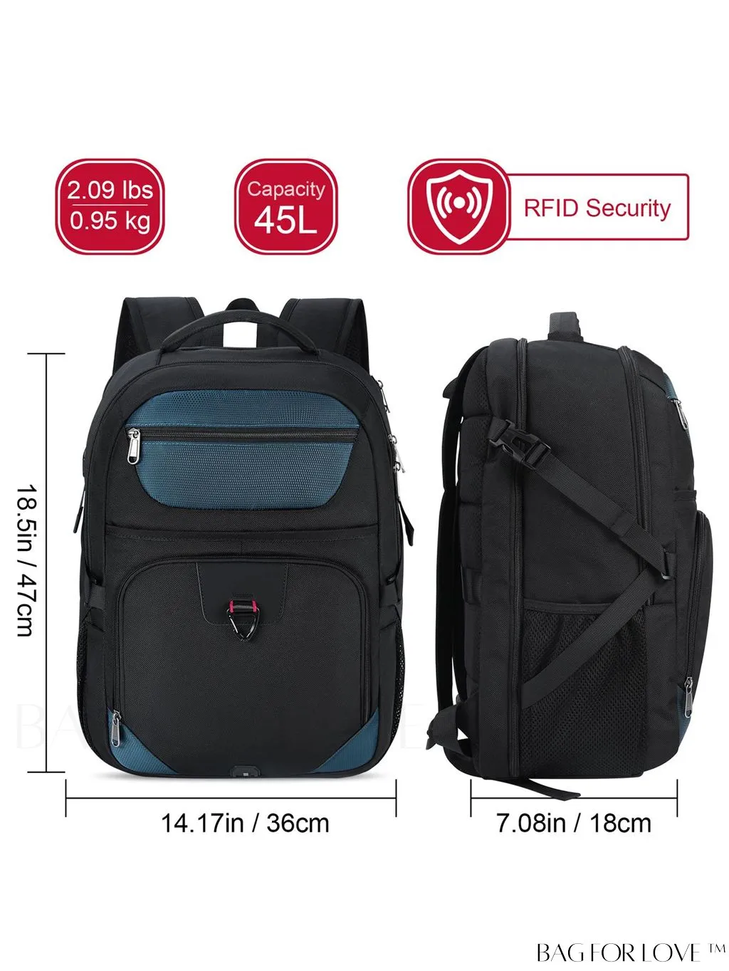 BagForLove - 17-inch TSA Friendly Laptop Backpack: Waterproof, USB Charging, RFID Blocking - Ideal for Travel & Business