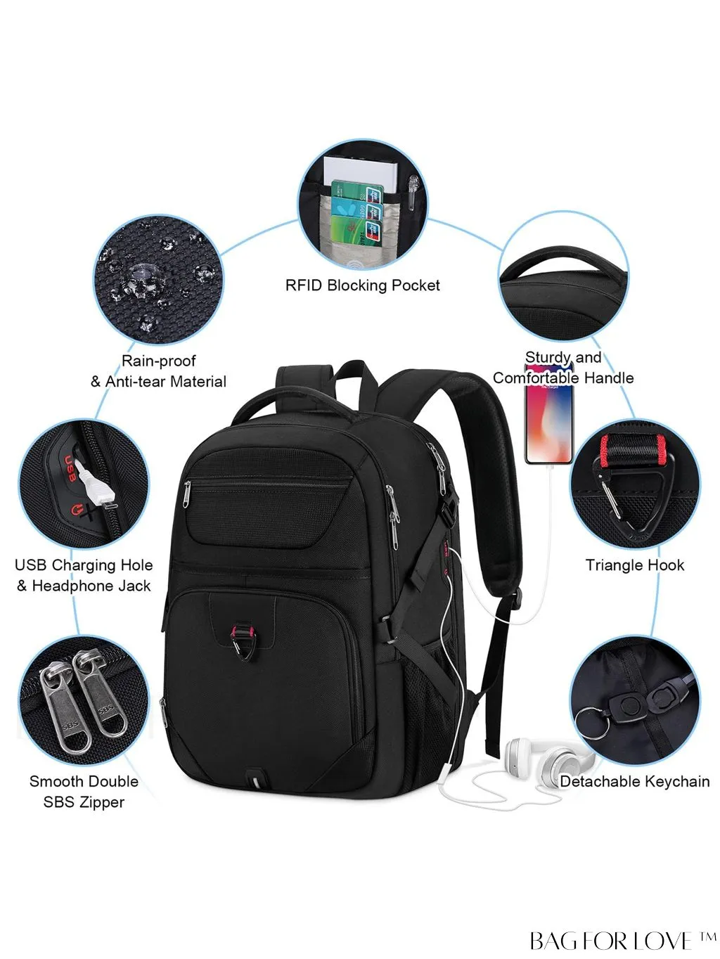 BagForLove - 17-inch TSA Friendly Laptop Backpack: Waterproof, USB Charging, RFID Blocking - Ideal for Travel & Business