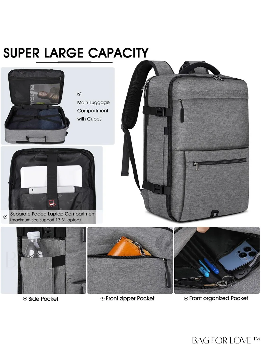 BagForLove - 40L Waterproof Carry-on Travel Backpack - Ideal for Men and Women, Fits 17 Inch Laptop