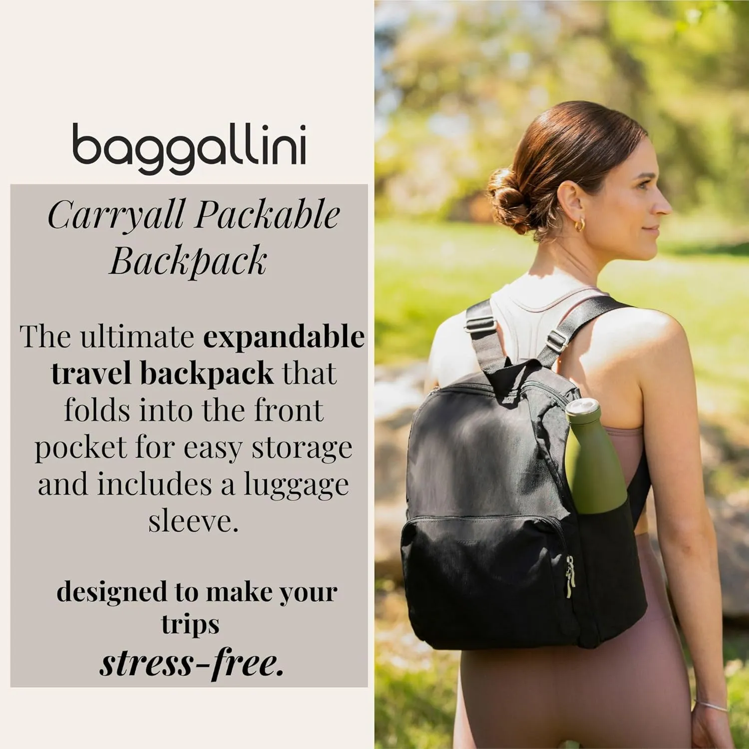 Baggallini Women's Carryall Packable Backpack, Midnight Blossom
