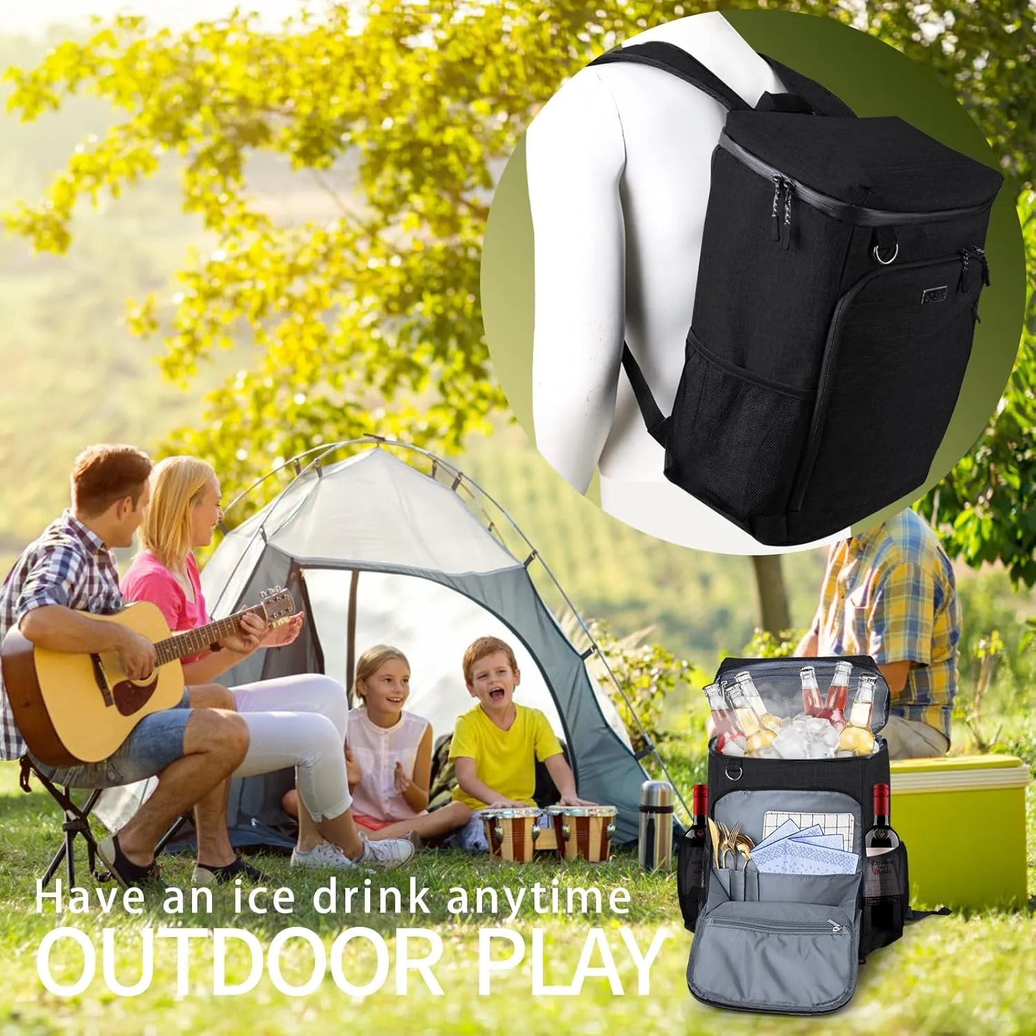 BAGLHER Cooler Backpack, Leakproof 30 Cans Backpack Cooler Insulated Soft Cooler Bag, Lightweight 25L Lunch Box Backpack Cooler Bag for Men Women Adult Camping
