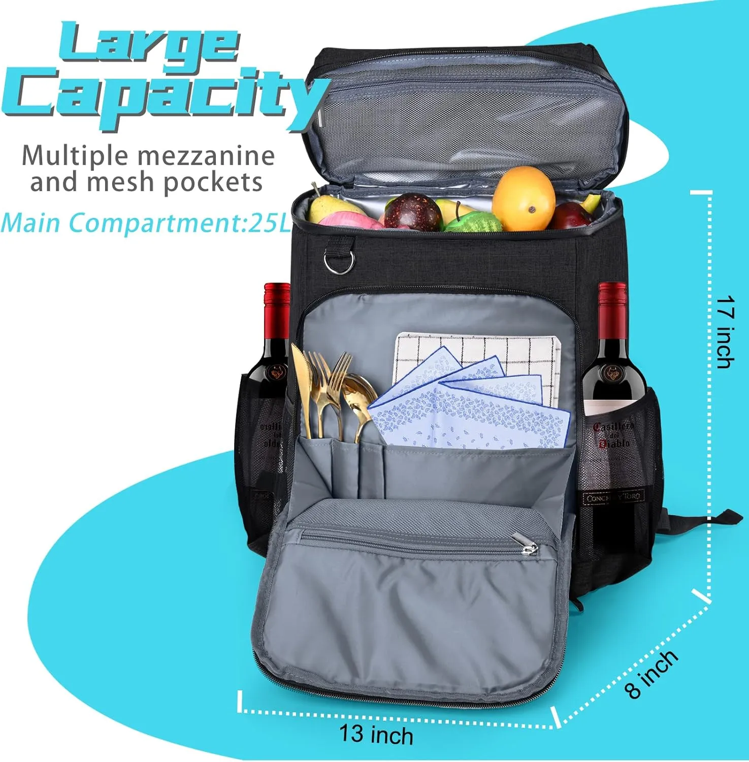 BAGLHER Cooler Backpack, Leakproof 30 Cans Backpack Cooler Insulated Soft Cooler Bag, Lightweight 25L Lunch Box Backpack Cooler Bag for Men Women Adult Camping