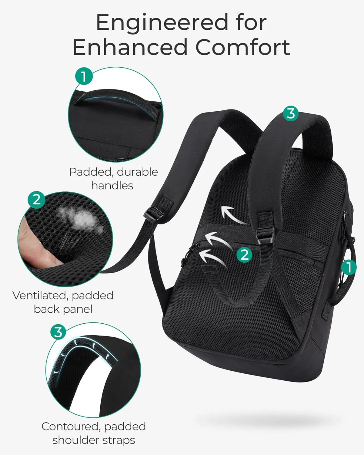 BAGSMART Travel Backpack for Men Women, Carry On Backpack Flight Approved TSA Friendly with USB Charging Hole Lightweight Weekender Bag Casual Daypack 17.3 Inch Laptop Business Work Backpack, Black