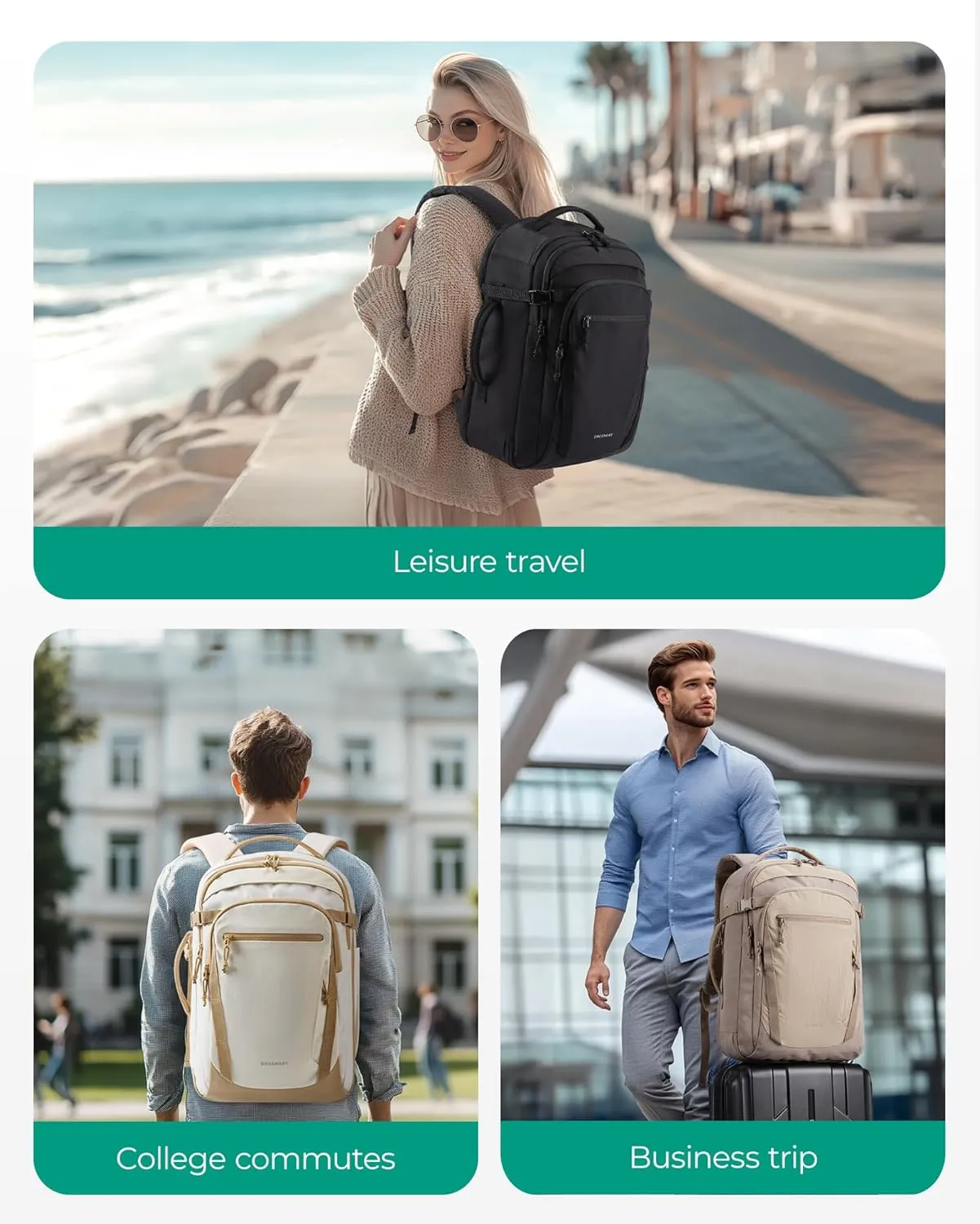 BAGSMART Travel Backpack for Men Women, Carry On Backpack Flight Approved TSA Friendly with USB Charging Hole Lightweight Weekender Bag Casual Daypack 17.3 Inch Laptop Business Work Backpack, Brown