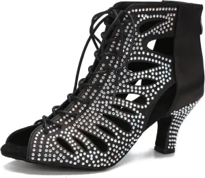 Ballroom Dance Shoes for Social Dancer Beginner 2.5 Inches Lace-Up Latin Swing Practice Dancing Sandals LX04