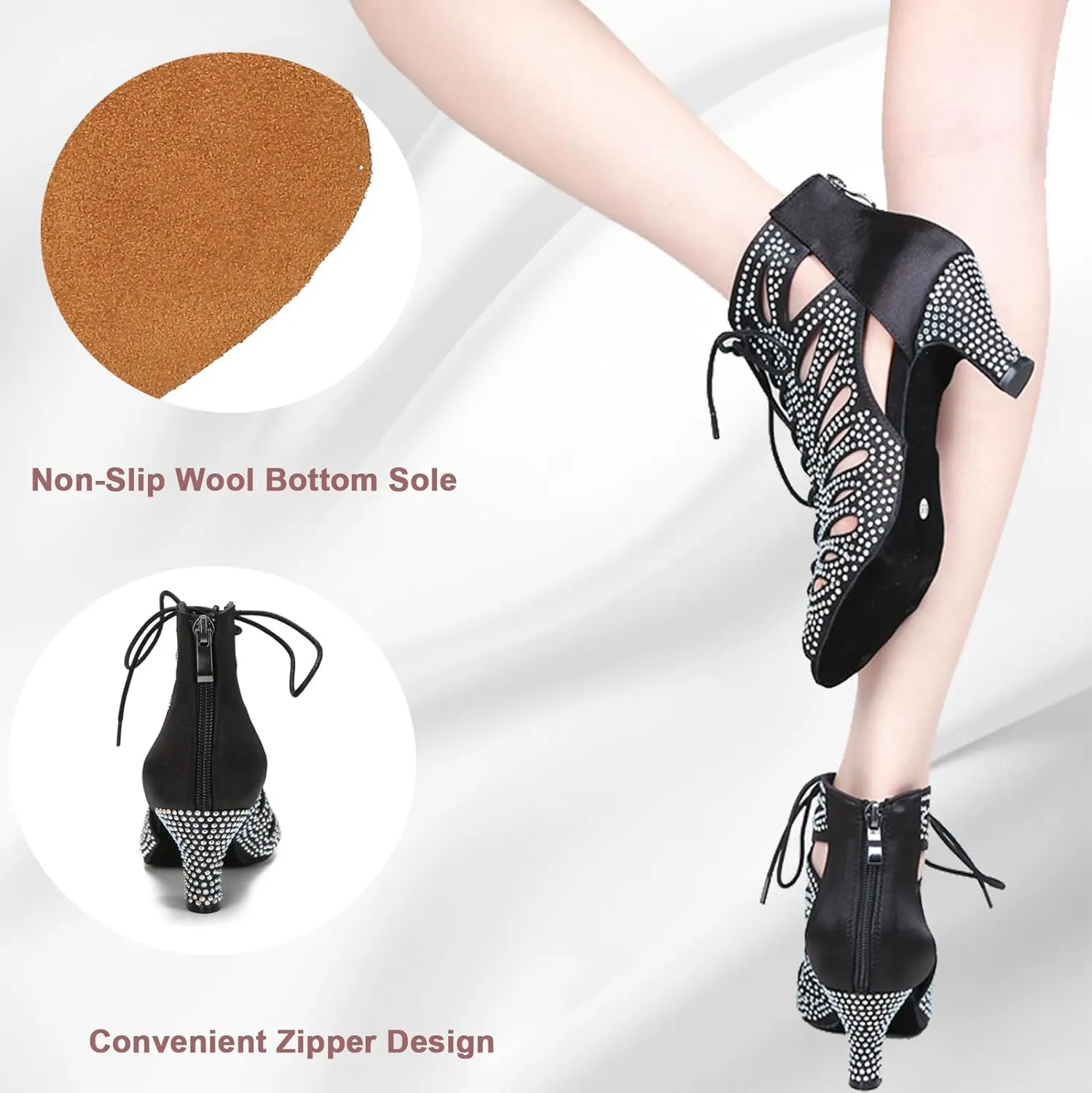 Ballroom Dance Shoes for Social Dancer Beginner 2.5 Inches Lace-Up Latin Swing Practice Dancing Sandals LX04