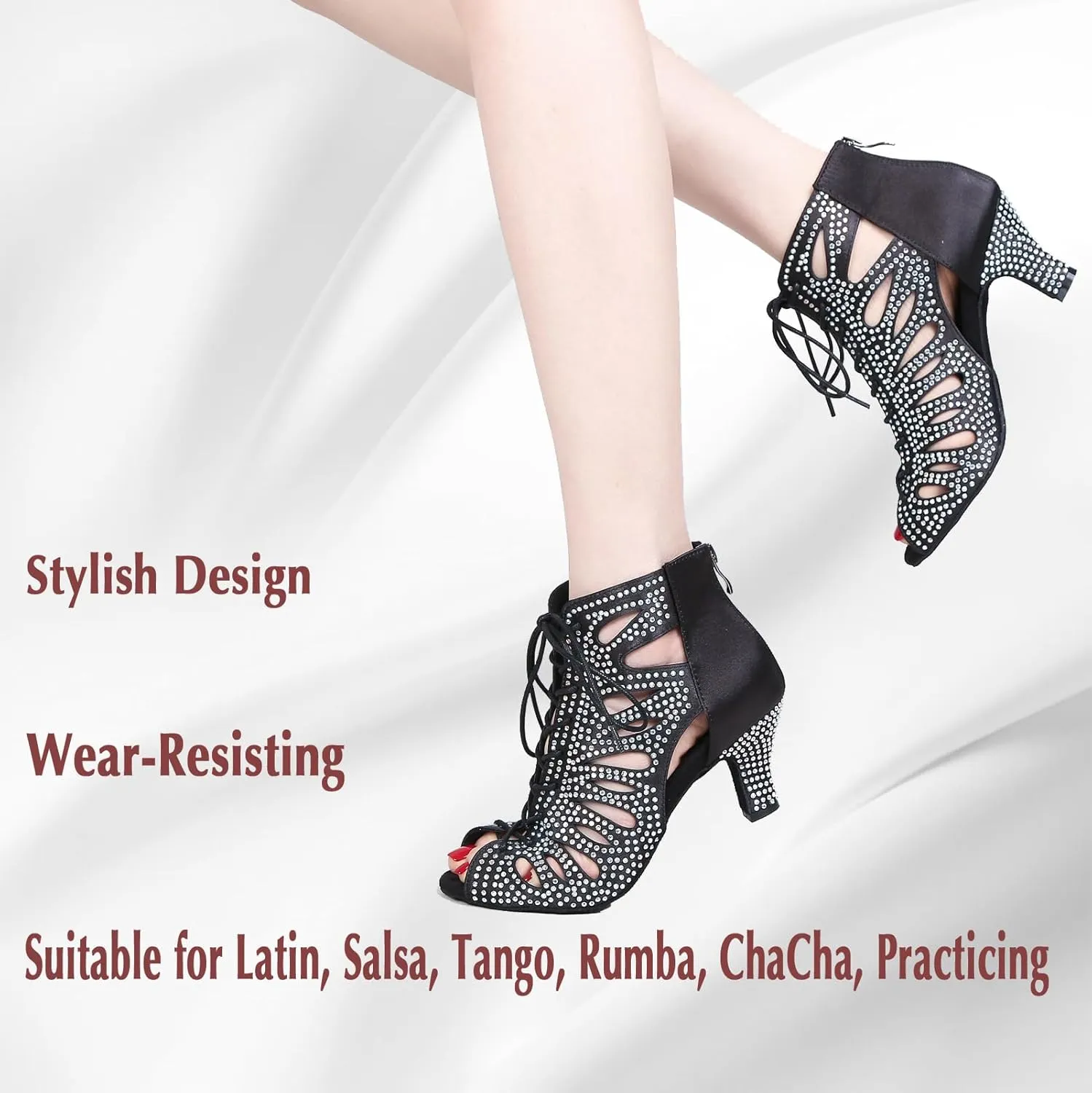 Ballroom Dance Shoes for Social Dancer Beginner 2.5 Inches Lace-Up Latin Swing Practice Dancing Sandals LX04