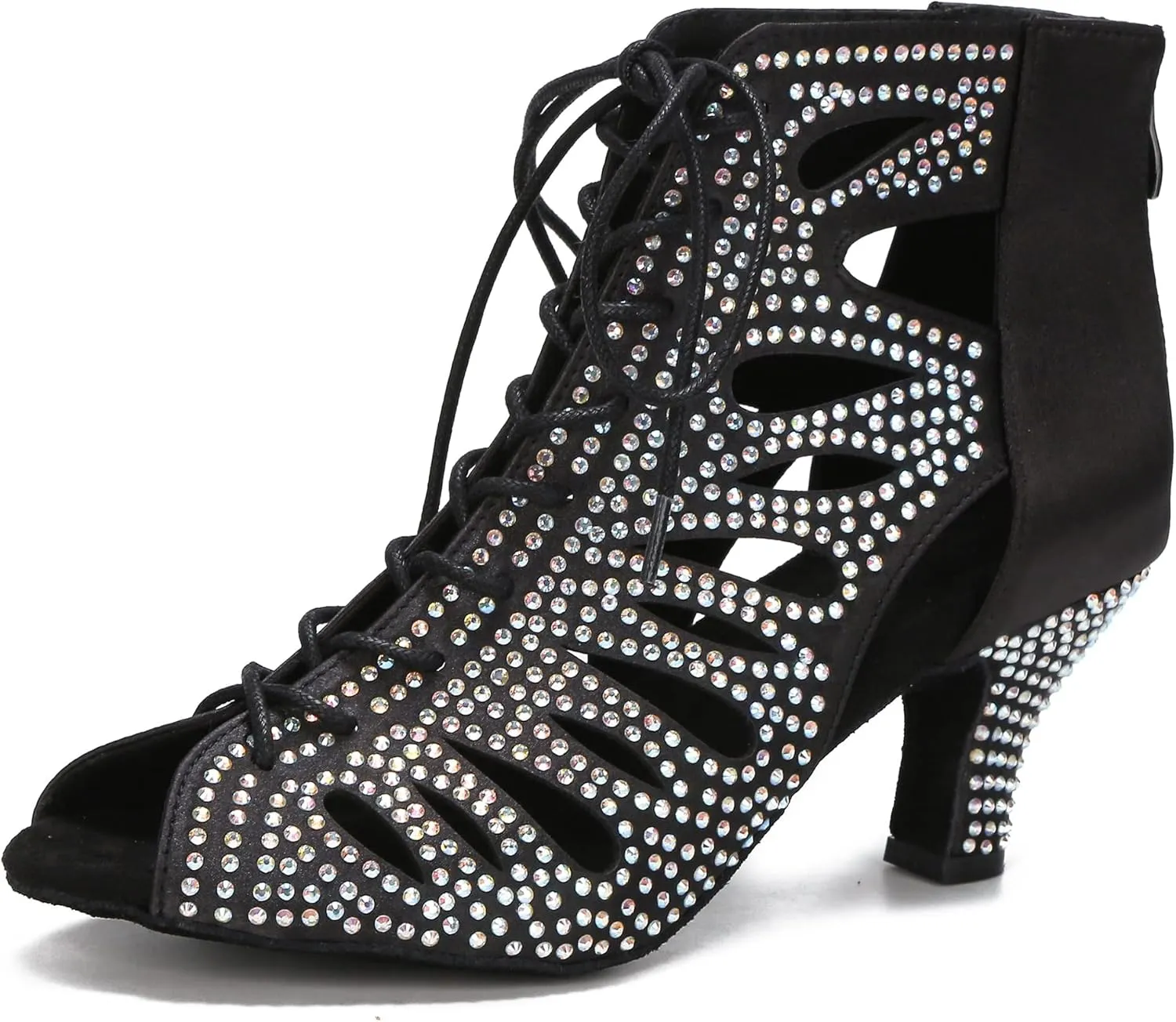 Ballroom Dance Shoes for Social Dancer Beginner 2.5 Inches Lace-Up Latin Swing Practice Dancing Sandals LX04