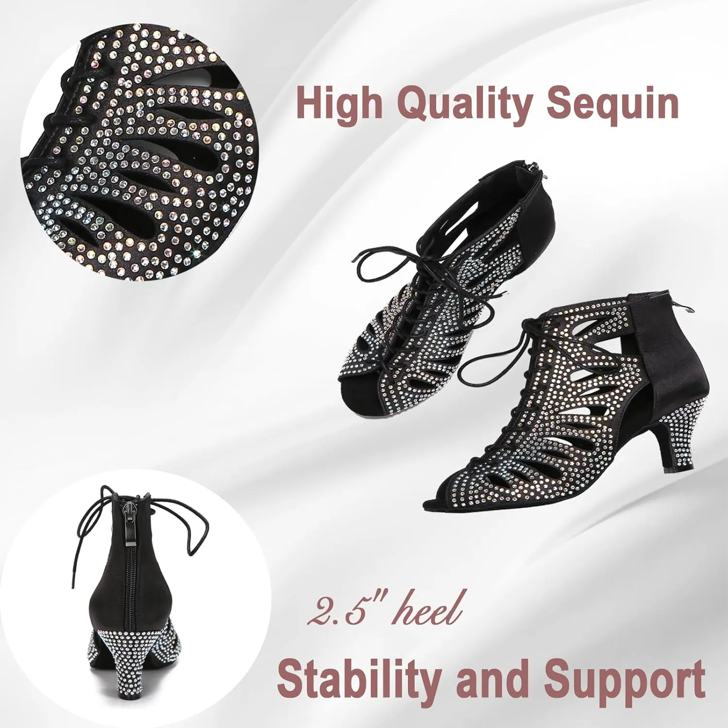 Ballroom Dance Shoes for Social Dancer Beginner 2.5 Inches Lace-Up Latin Swing Practice Dancing Sandals LX04