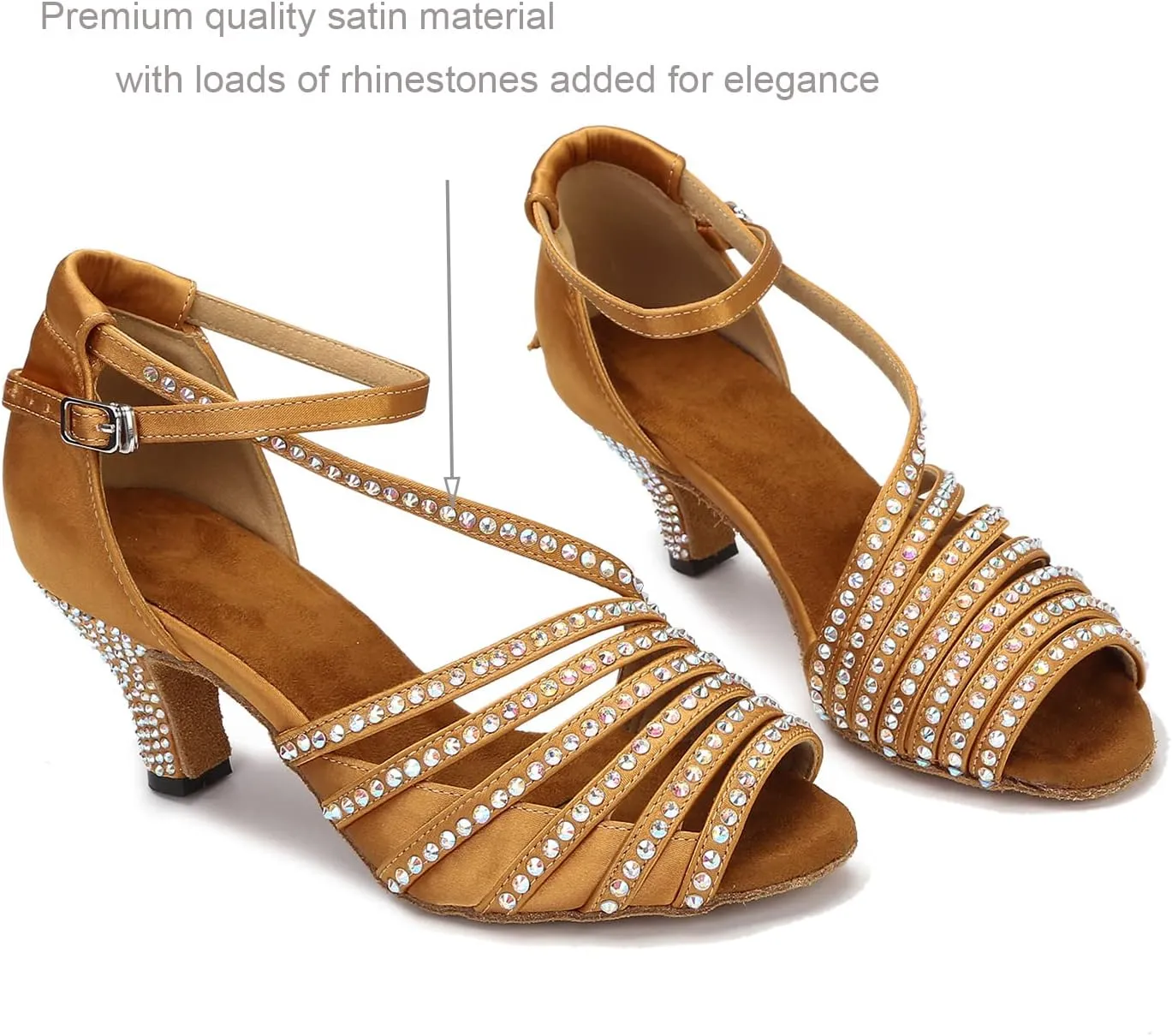 Ballroom Dance Shoes Women Salsa Latin Practice Dancing Shoes, Rhinestone Wedding Low Heel Dance Shoes, Comfortable and Sparkle Dance Heels