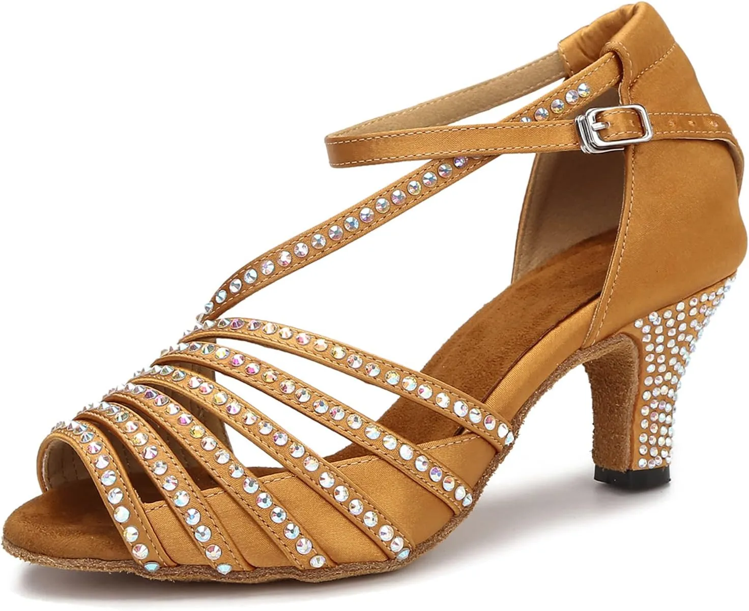 Ballroom Dance Shoes Women Salsa Latin Practice Dancing Shoes, Rhinestone Wedding Low Heel Dance Shoes, Comfortable and Sparkle Dance Heels